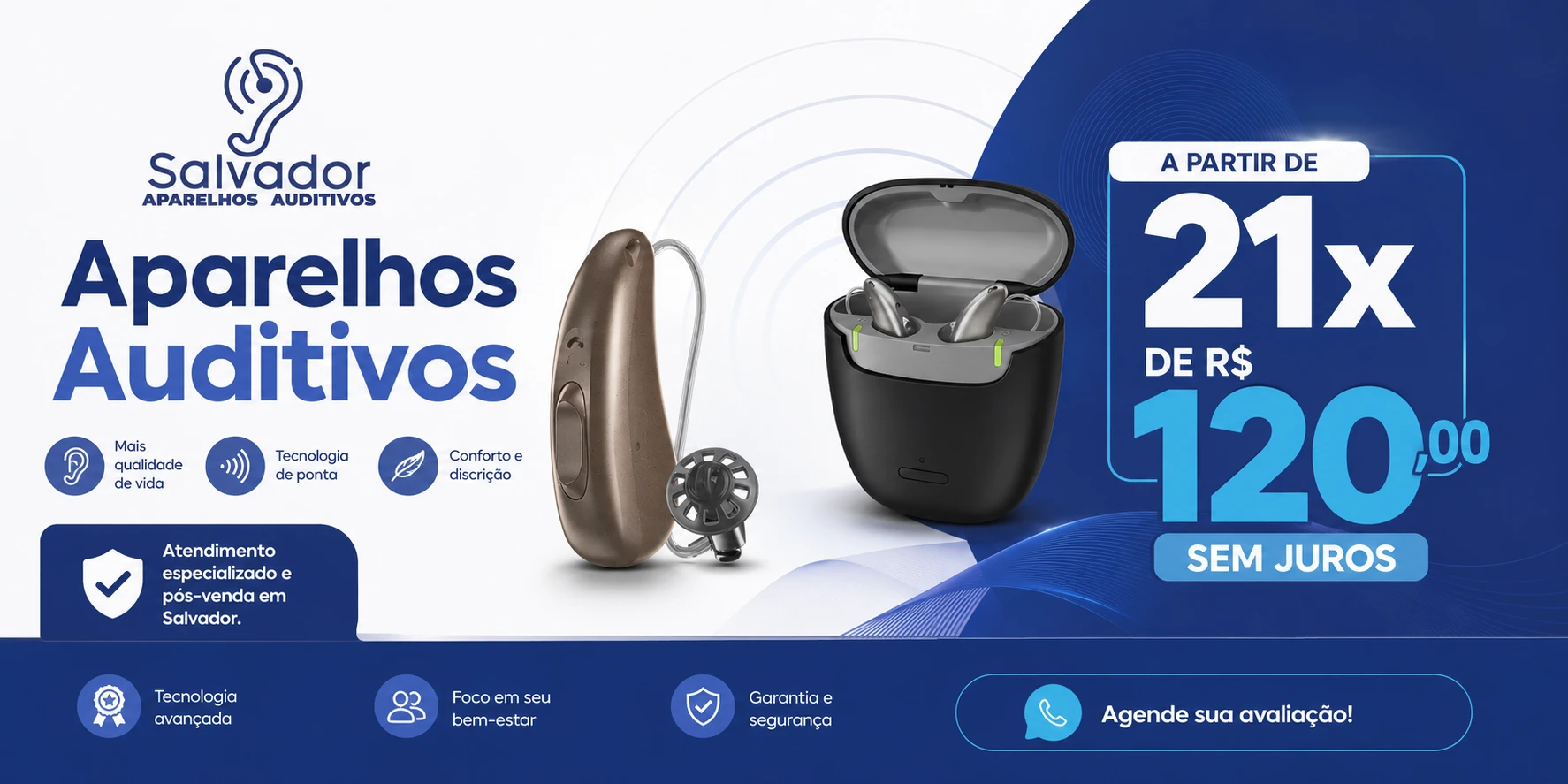 Oferta Salvador Aparelhos Auditivos: a partir de 21x de R$ 120,00 sem juros. Atendimento especializado e pós-venda em Salvador.